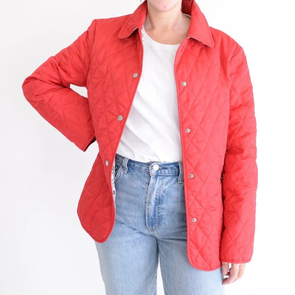 Vintage Casual Corner Red Quilted Weave Button Plaid Lined Lightweight Jacket S
